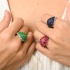 Sterling silver ring accented with premium CZ ruby and diamond stones