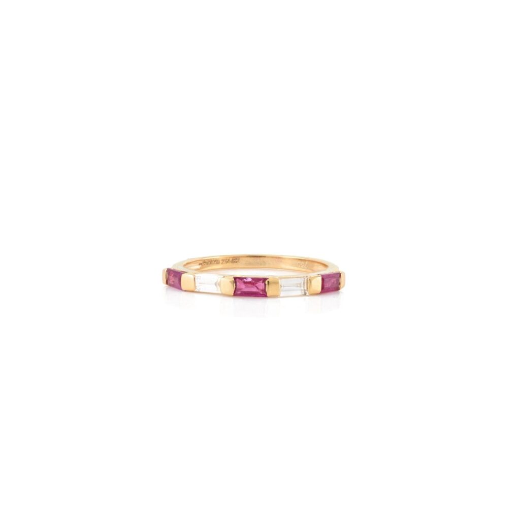 925 Sterling Silver Ruby Diamond Band Ring