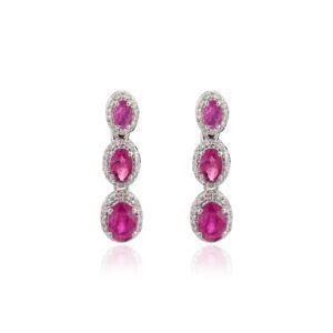 925 Sterling Silver Ruby Diamond Dangling Earrings