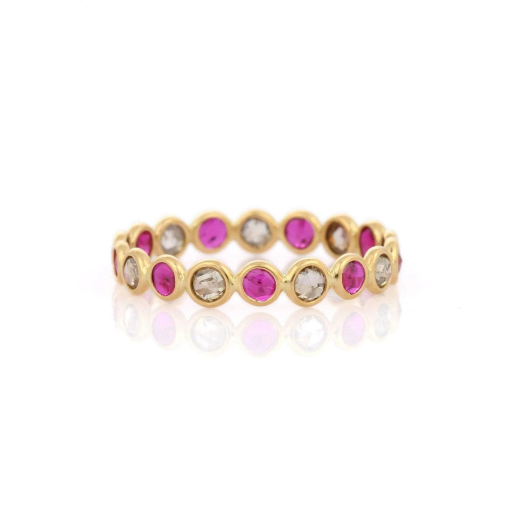 925 Sterling Silver Ruby Diamond Eternity Band
