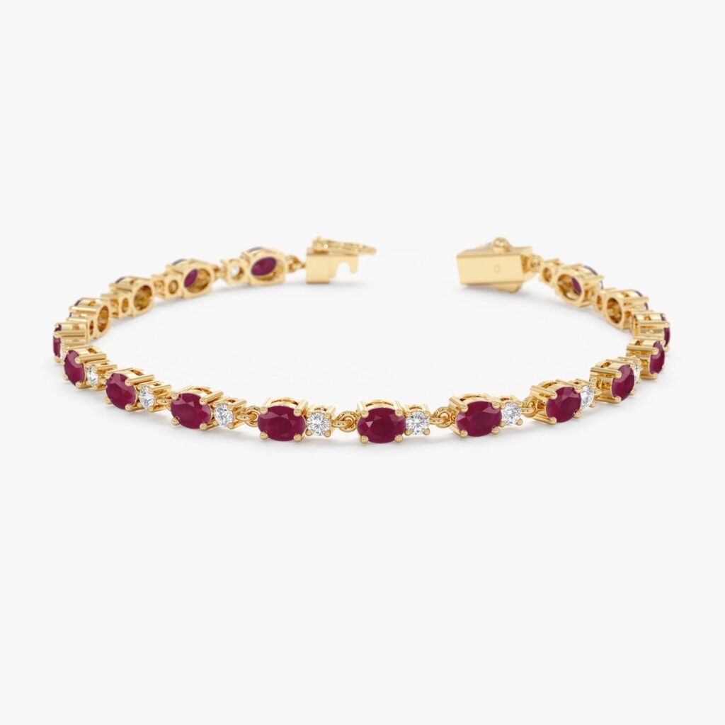 925 Sterling Silver Ruby Diamond Garland Eternity Bracelet