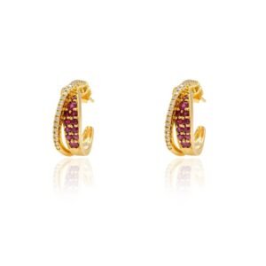 925 Sterling Silver Ruby Diamond Hoops Earrings