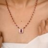 925 Sterling Silver Ruby Diamond Necklace with a balanced ruby and diamond arrangement