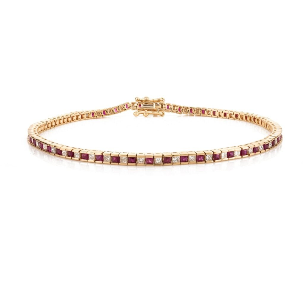 925 Sterling Silver Ruby Diamond Tennis Bracelet