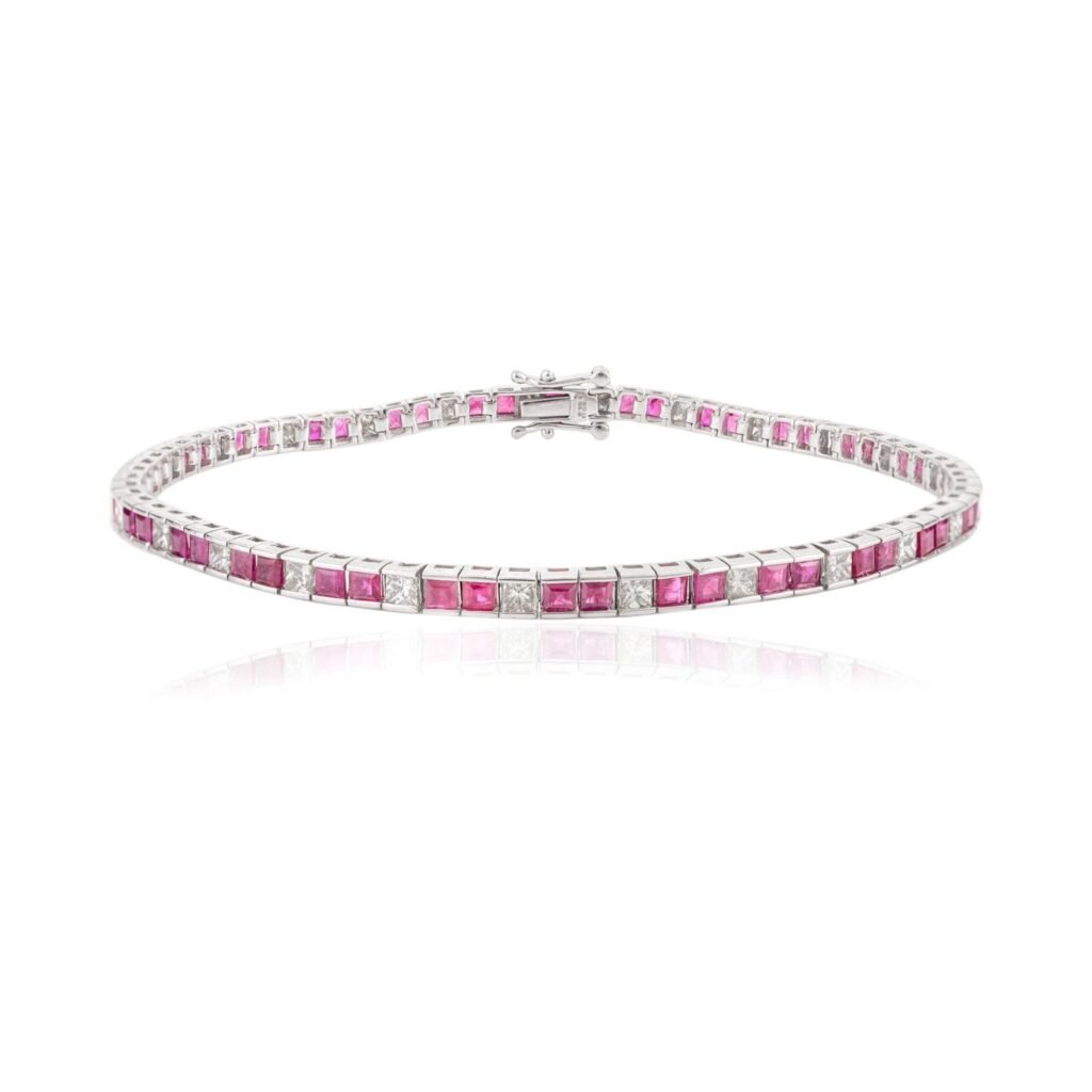 925 Sterling Silver Ruby Diamond Tennis Bracelet