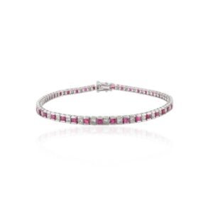 925 Sterling Silver Ruby Diamond Tennis Bracelet