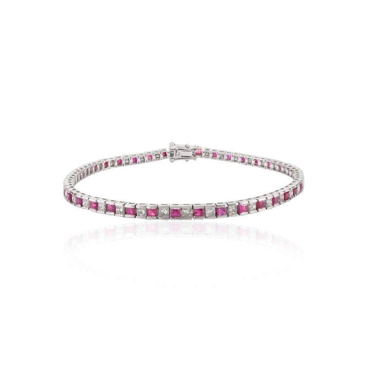925 Sterling Silver Ruby Diamond Tennis Bracelet