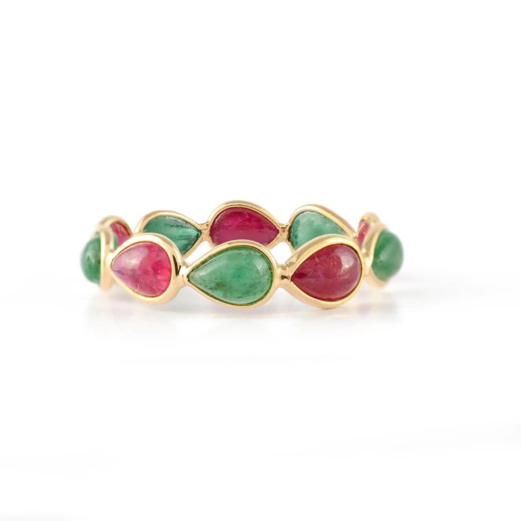 925 Sterling Silver Ruby & Emerald Eternity Band