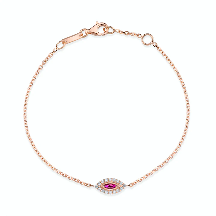 925 Sterling Silver Ruby Evil Eye Chain Bracelet