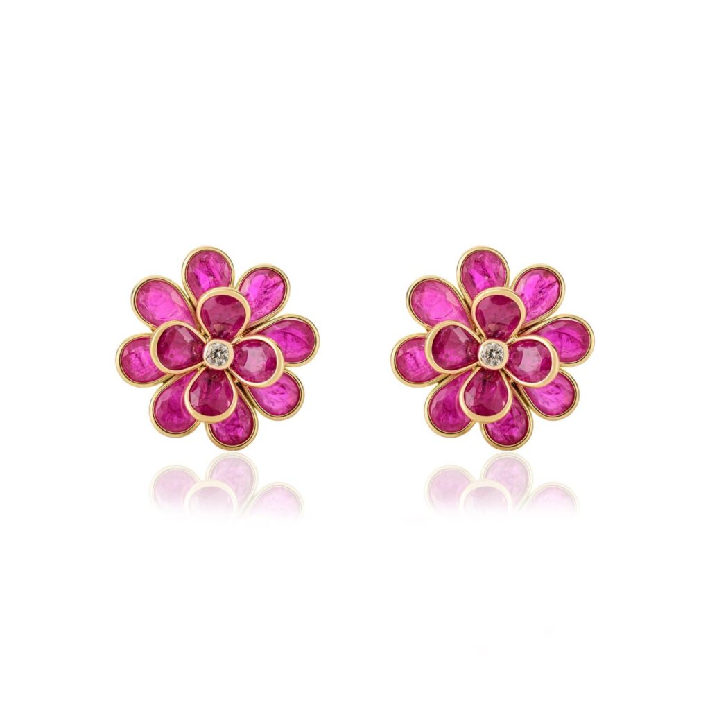 925 Sterling Silver Ruby Floral Stud