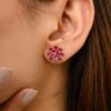 925 Sterling Silver Ruby Floral Stud - Image 2