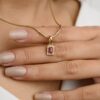 925 Sterling Silver Ruby Halo Diamond Pendant - Image 2