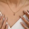 925 Sterling Silver Ruby Halo Diamond Pendant - Image 4