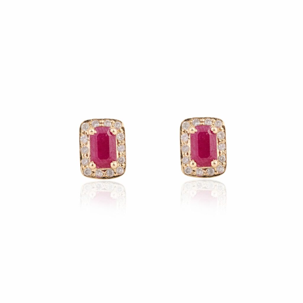 925 Sterling Silver Ruby Halo Diamond Stud Earrings