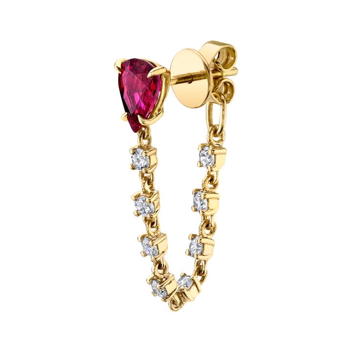 925 Sterling Silver Ruby pear loop earrings