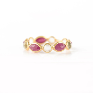 925 Sterling Silver Ruby & Rainbow Moonstone Eternity Band