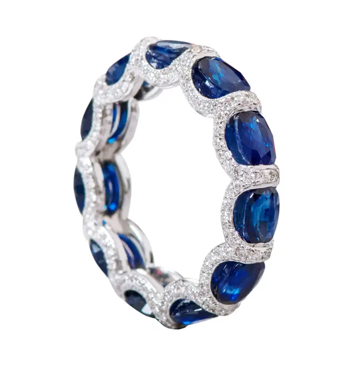 925 Sterling Silver Sapphire and Diamond Eternity Band Ring