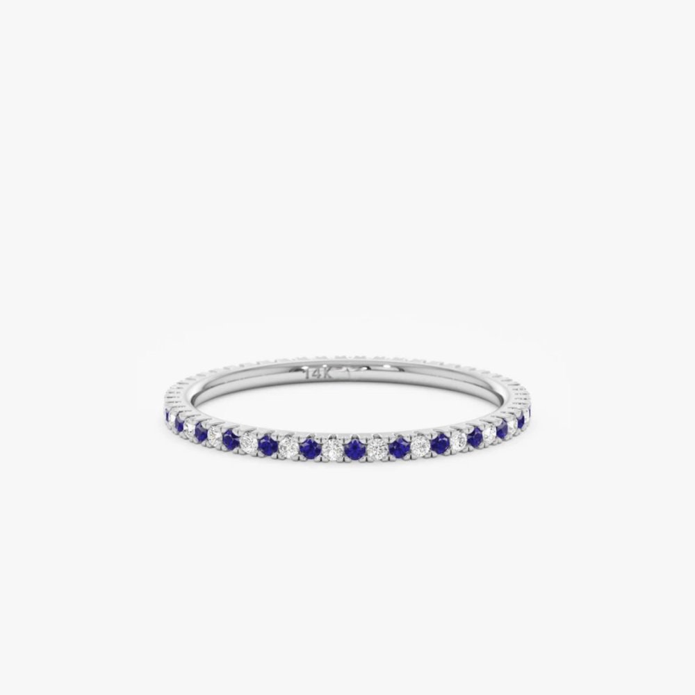 925 Sterling Silver Sapphire and Diamond Eternity Ring