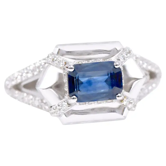 925 Sterling Silver Sapphire and Diamond Wedding Ring