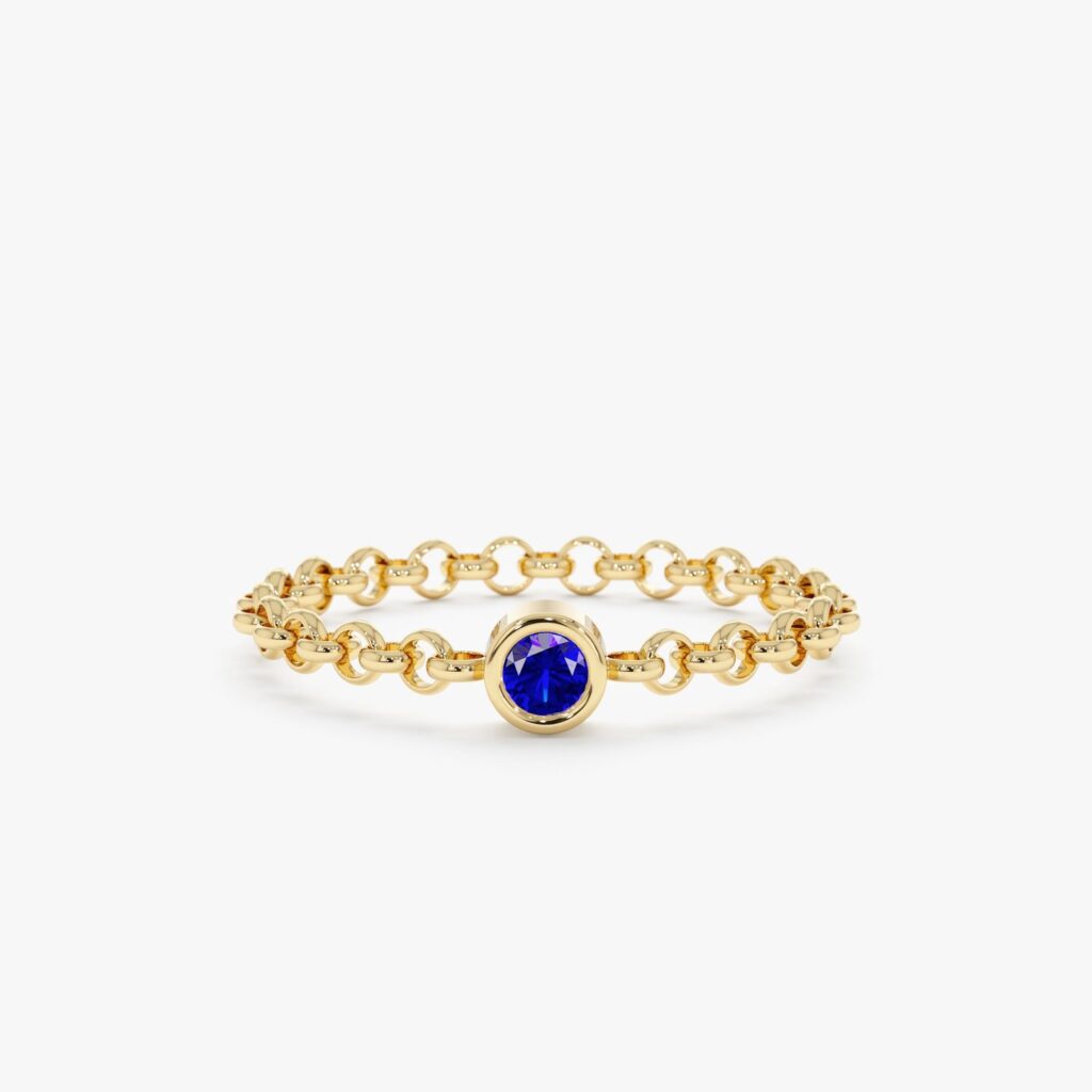 925 Sterling Silver Sapphire Chain Ring