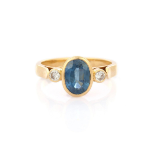 925 Sterling Silver Sapphire & Diamond Three Stone Ring