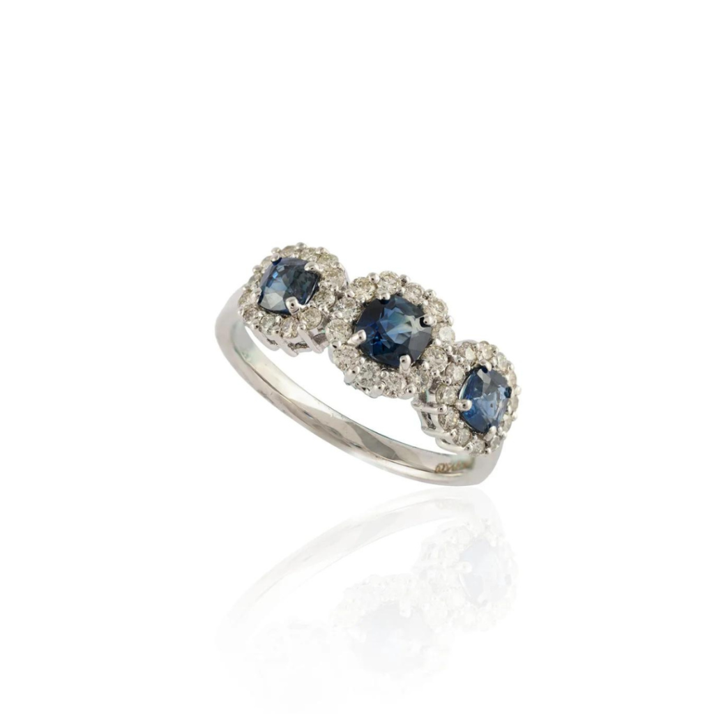 925 Sterling Silver Sapphire & Diamond Trinity Ring