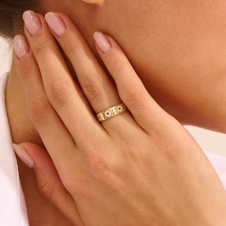 925 Sterling Silver Sapphire Flower Band