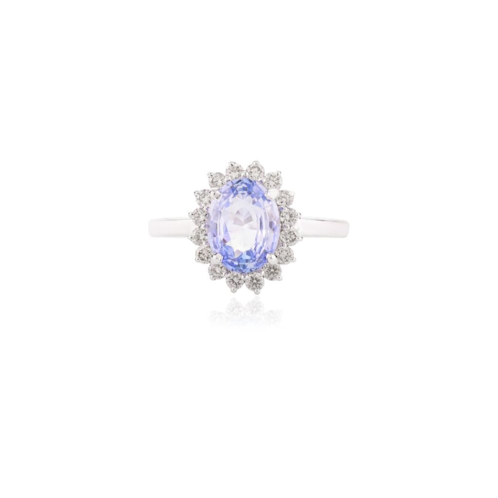 925 Sterling Silver Sapphire Halo Diamond Ring