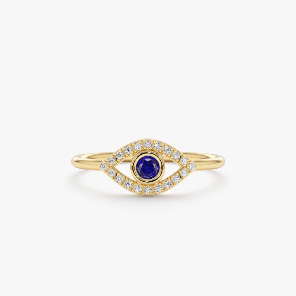 925 Sterling Silver Sapphire & Pave- Diamond Evil Eye Ring
