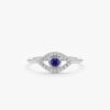 925 Sterling Silver Sapphire & Pave- Diamond Evil Eye Ring - Image 4