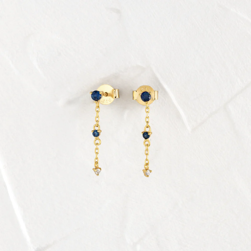 925 Sterling Silver Sapphire Plotline Long 925 Sterling Silver Earrings