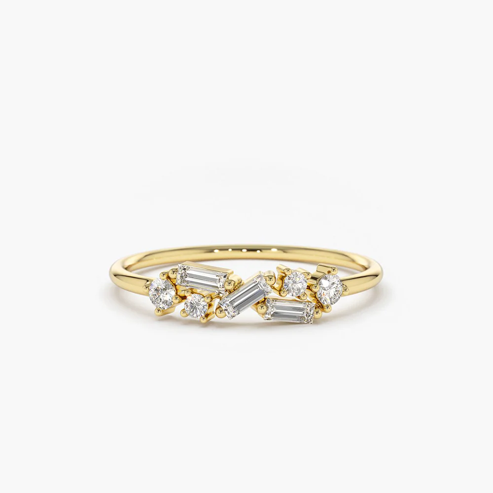 925 Sterling Silver Scattered Baguette and Round Diamond Ring