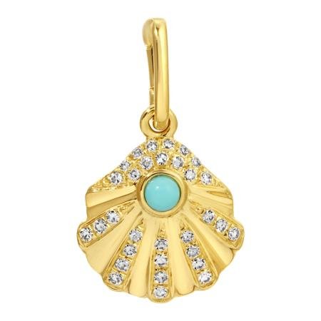 925 Sterling Silver Sea Shell Diamond and Turquoise Charm