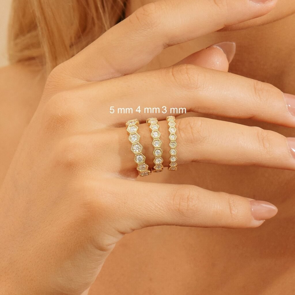 925 Sterling Silver Set of 3 Diamond Honeycomb Ring