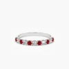 925 Sterling Silver Shared Prong Ruby & Diamond Wedding Ring - Image 3