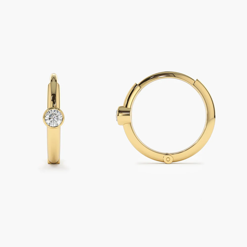 925 Sterling Silver Single Bezel Set Diamond Hoops