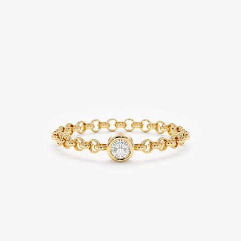 925 Sterling Silver Single Diamond Chain Ring