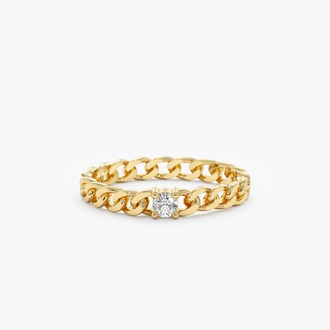 925 Sterling Silver Single Diamond Cuban Chain Ring