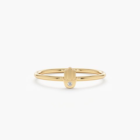 925 Sterling Silver Single Diamond Hamsa Ring