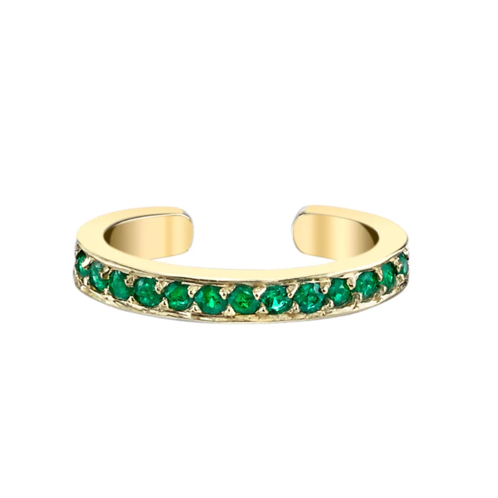 925 Sterling Silver Single Row Emerald Ear Cuff