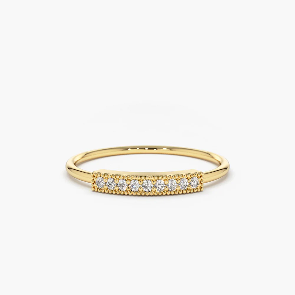 925 Sterling Silver Single Row Pave Diamond Ring
