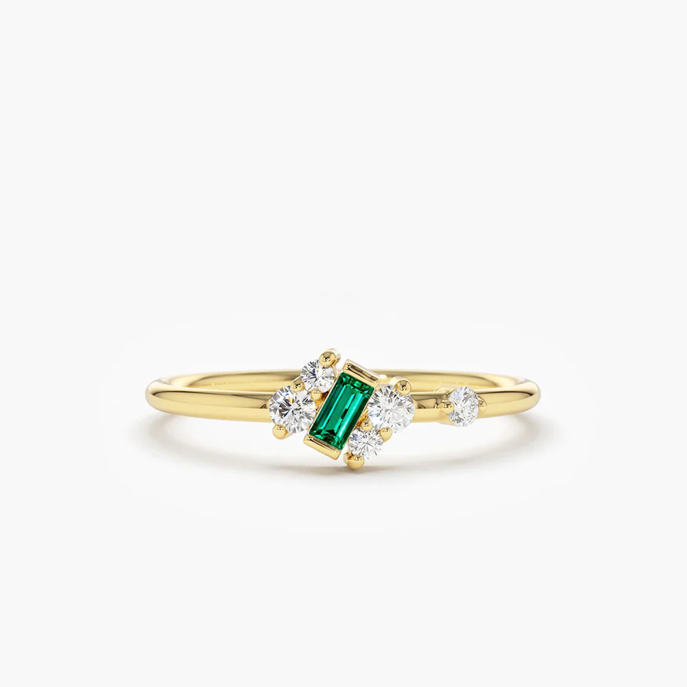 925 Sterling Silver Slanted Baguette Emerald Ring