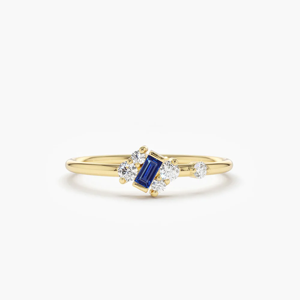 925 Sterling Silver Slanted Baguette Sapphire Ring
