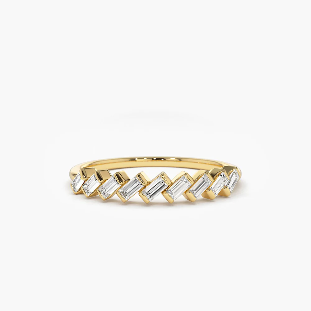 925 Sterling Silver Slanted Channel Set Baguette Diamond Ring