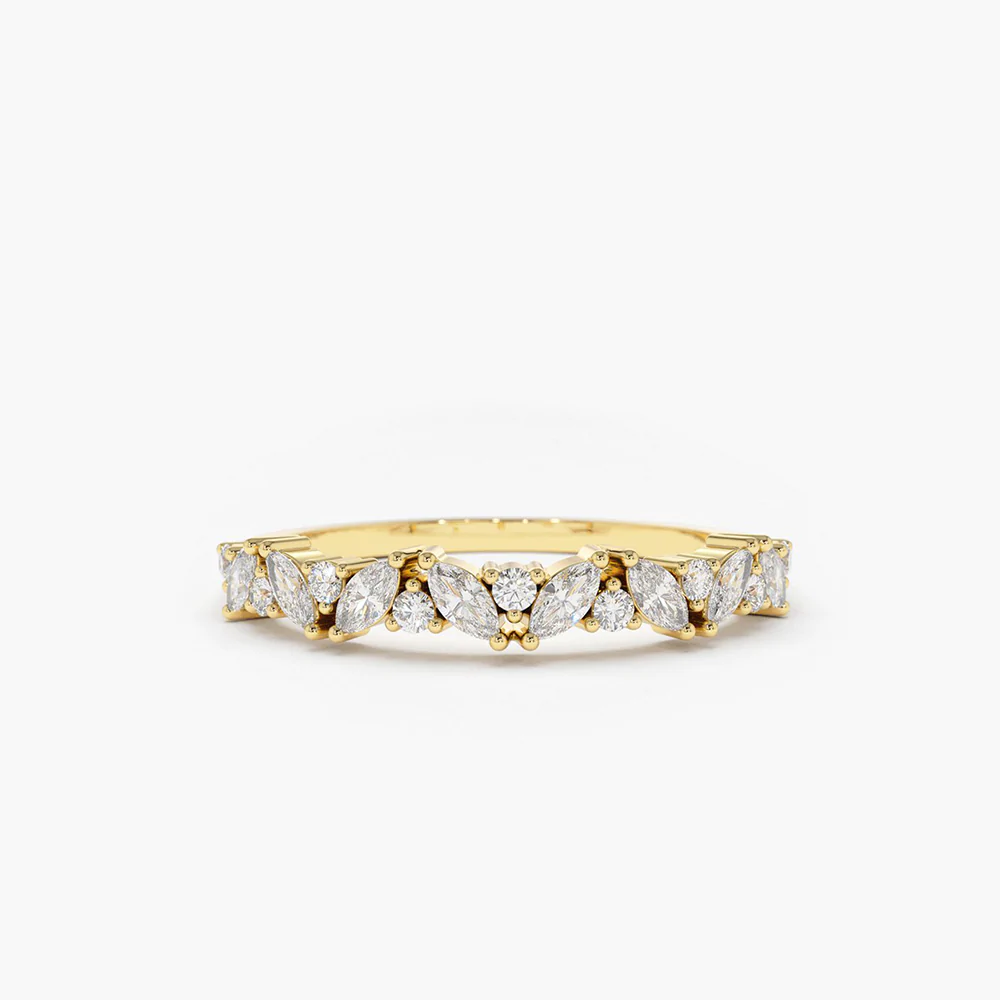 925 Sterling Silver Slanted Marquise and Round Diamond Ring