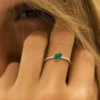 925 Sterling Silver Slanted Pear Shape Emerald Ring with Pave Diamonds - Image 2