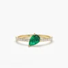 925 Sterling Silver Slanted Pear Shape Emerald Ring with Pave Diamonds - Image 3