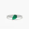 925 Sterling Silver Slanted Pear Shape Emerald Ring with Pave Diamonds - Image 6