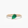 925 Sterling Silver Slanted Pear Shape Emerald Ring with Pave Diamonds - Image 7
