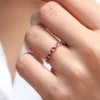 925 Sterling Silver Slanted Ruby and Round Diamond Ring - Image 2